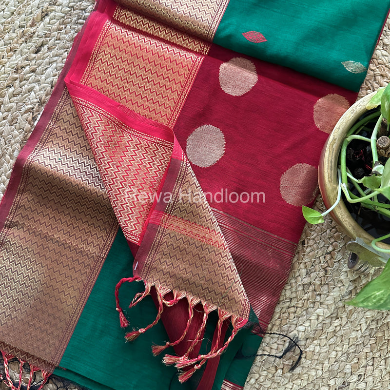  Green Sikka Butta Pallu Zari Border Saree ~ Maheshwari Saree-SBS-010