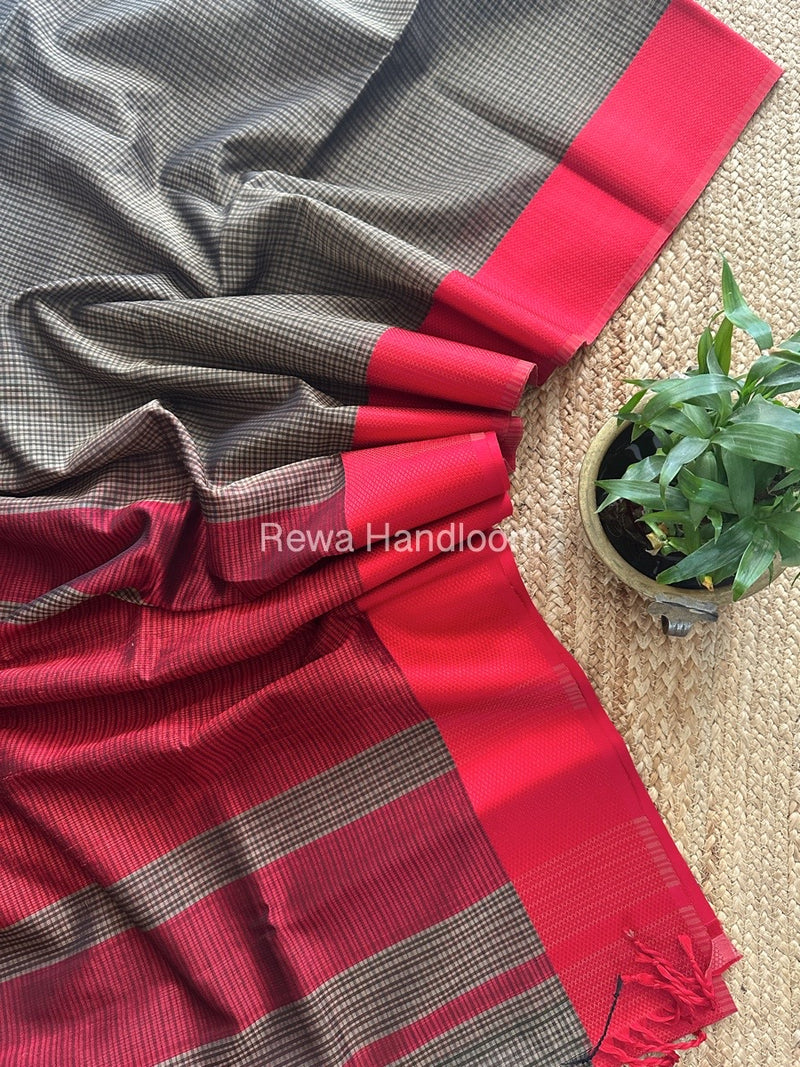 Maheshwari Light Brown Resham Thread Border Saree RES021