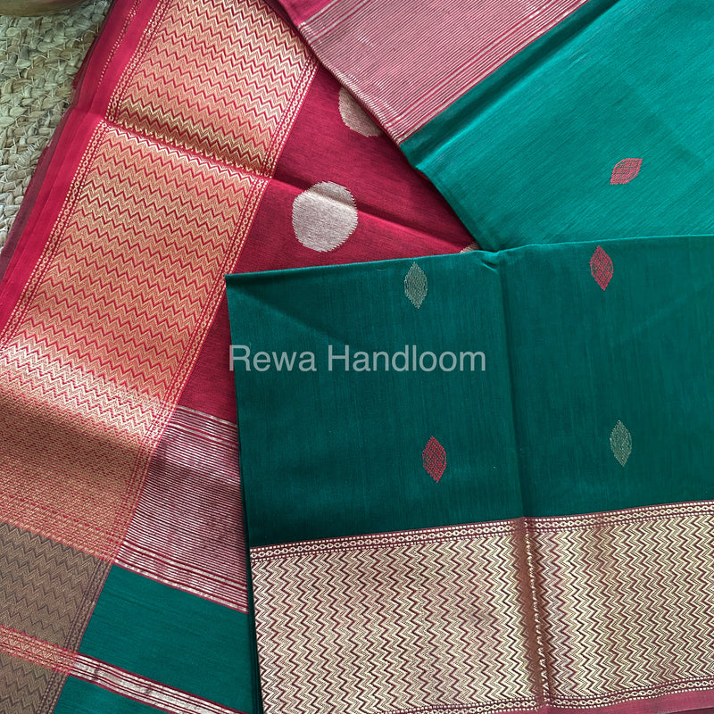  Green Sikka Butta Pallu Zari Border Saree ~ Maheshwari Saree-SBS-010