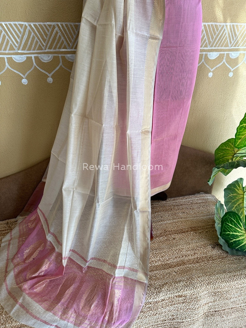 Maheshwari Light Lavender-Off White Tissue Buta Dress Material TPT056