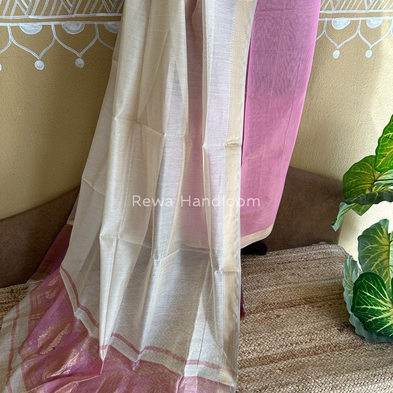 Maheshwari Light Lavender-Off White Tissue Buta Dress Material TPT056