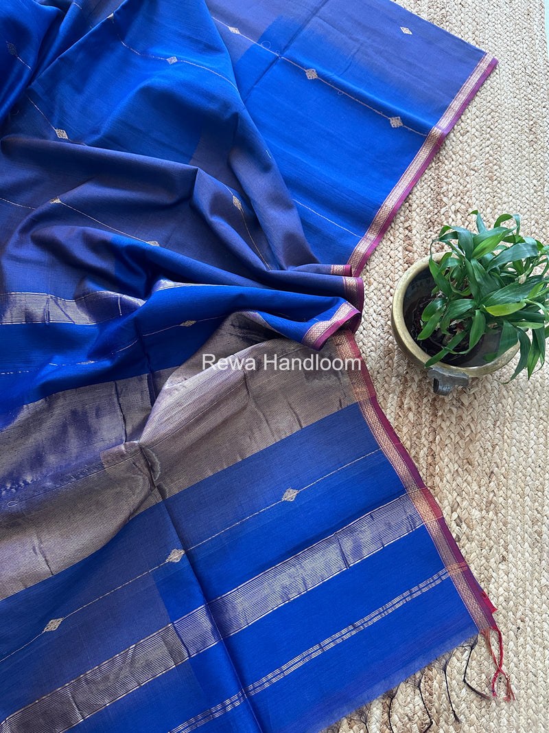 Blue Lining Butti Shaded Maheshwari Saree SBS095