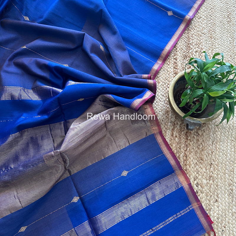 Blue Lining Butti Shaded Maheshwari Saree SBS095