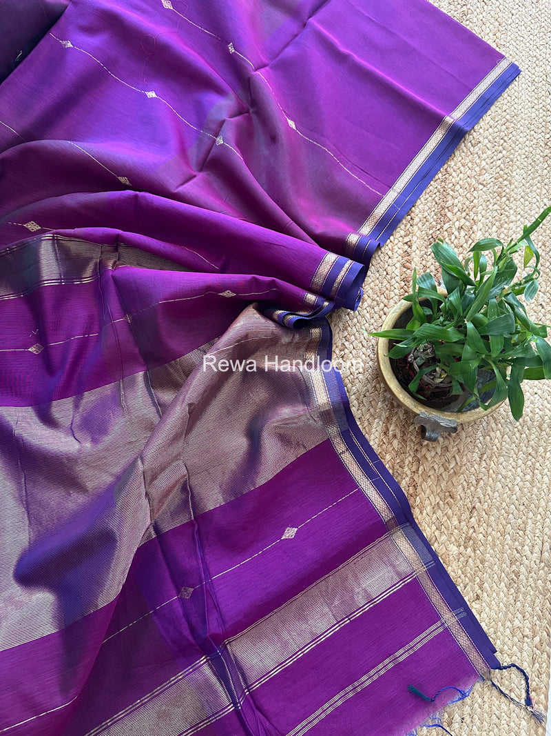Deep Purple Lining Butti Shaded Maheshwari Saree SBS096