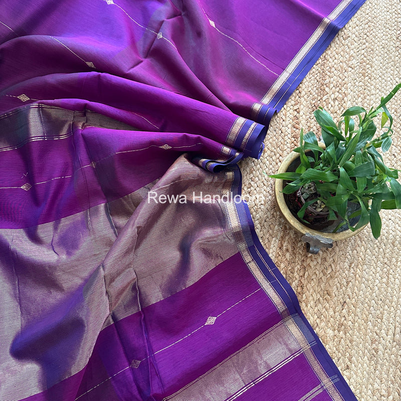 Deep Purple Lining Butti Shaded Maheshwari Saree SBS096