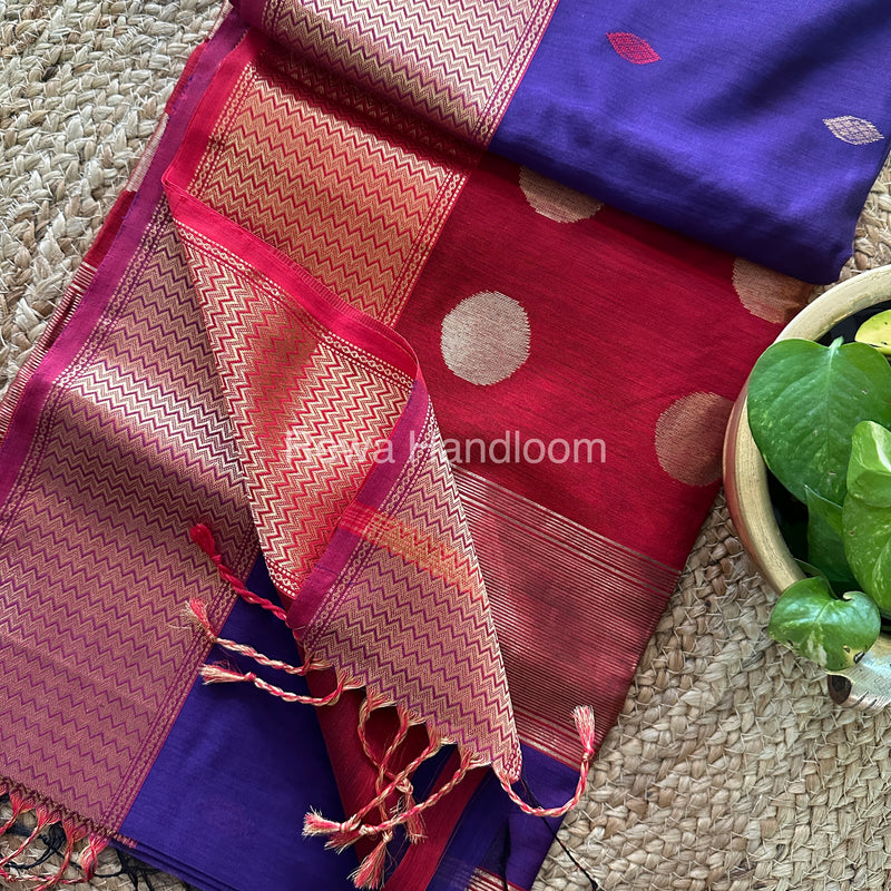 Violet Sikka Butta Pallu Zari Border Saree ~ Maheshwari Saree-SBS-013