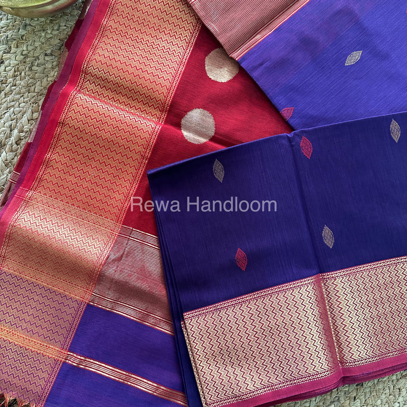 Violet Sikka Butta Pallu Zari Border Saree ~ Maheshwari Saree-SBS-013