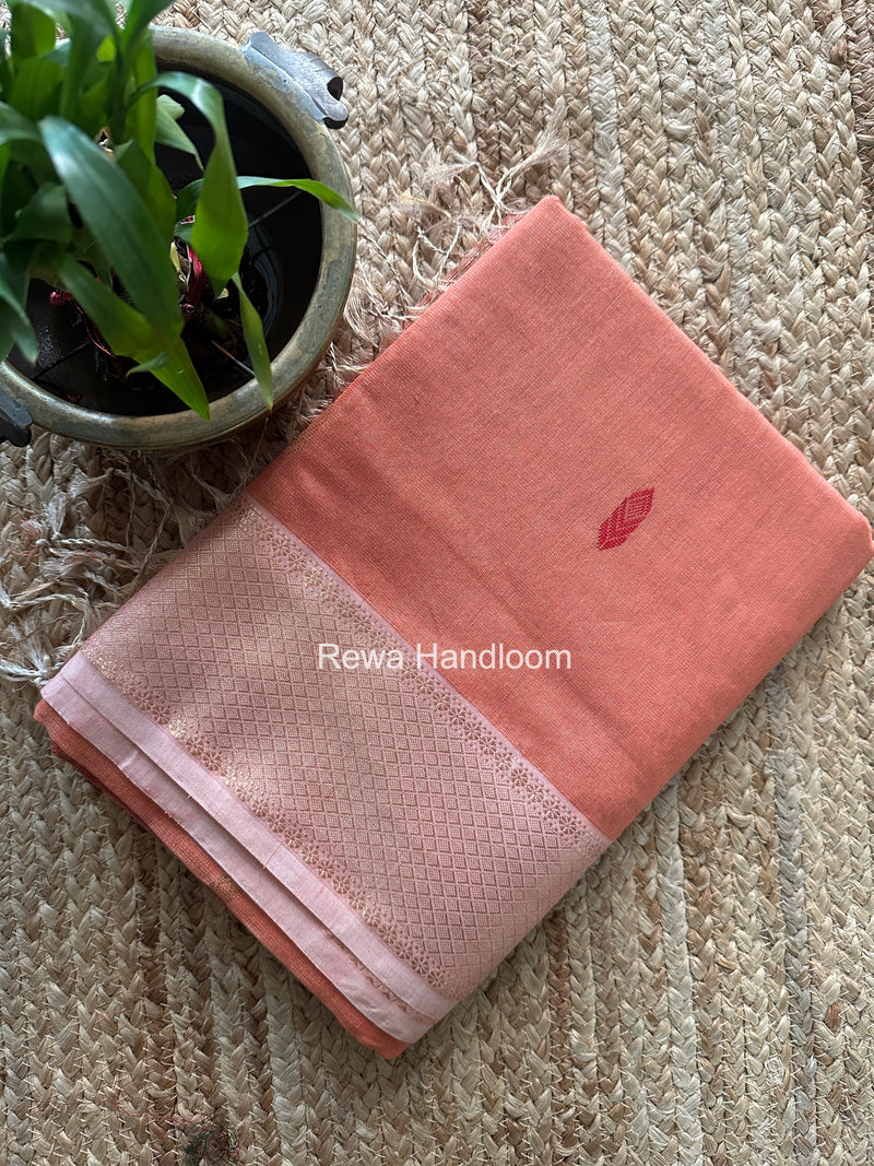 Maheshwari Peach Tissue Silk Saree TFB043