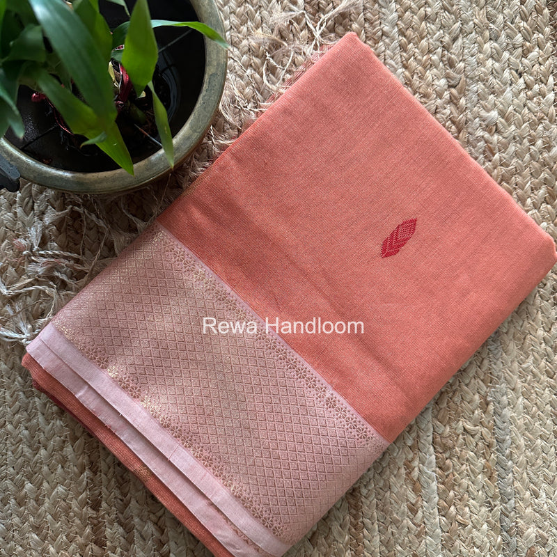 Maheshwari Peach Tissue Silk Saree TFB043