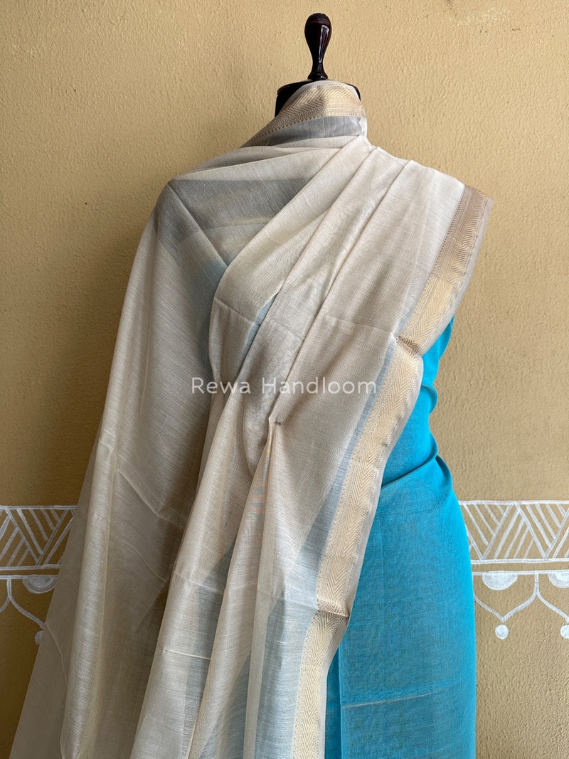 Maheshwari Firozi Blue-White Tissue Buta Dress Material TPT061