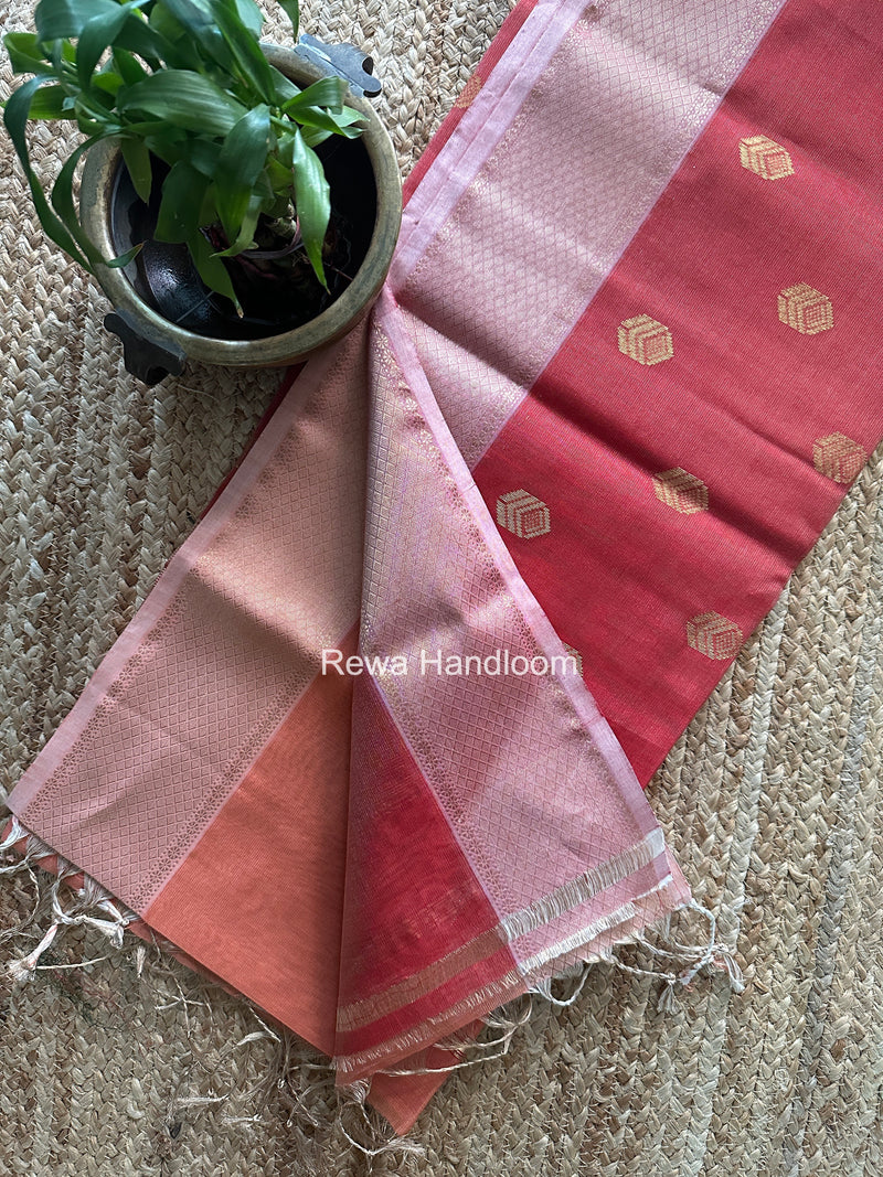 Maheshwari Peach Tissue Silk Saree TFB043