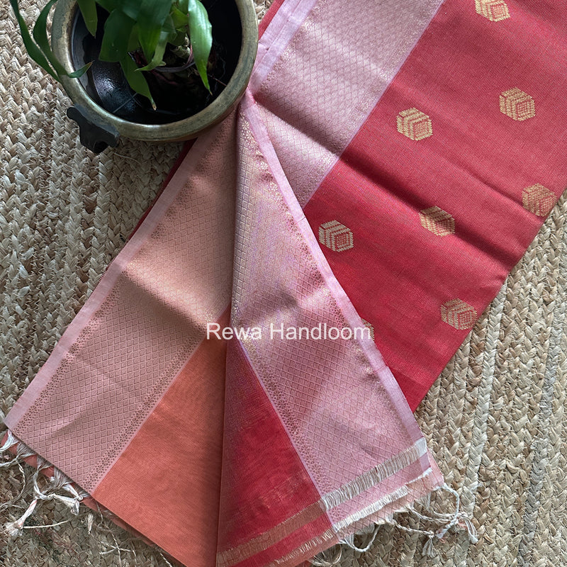Maheshwari Peach Tissue Silk Saree TFB043