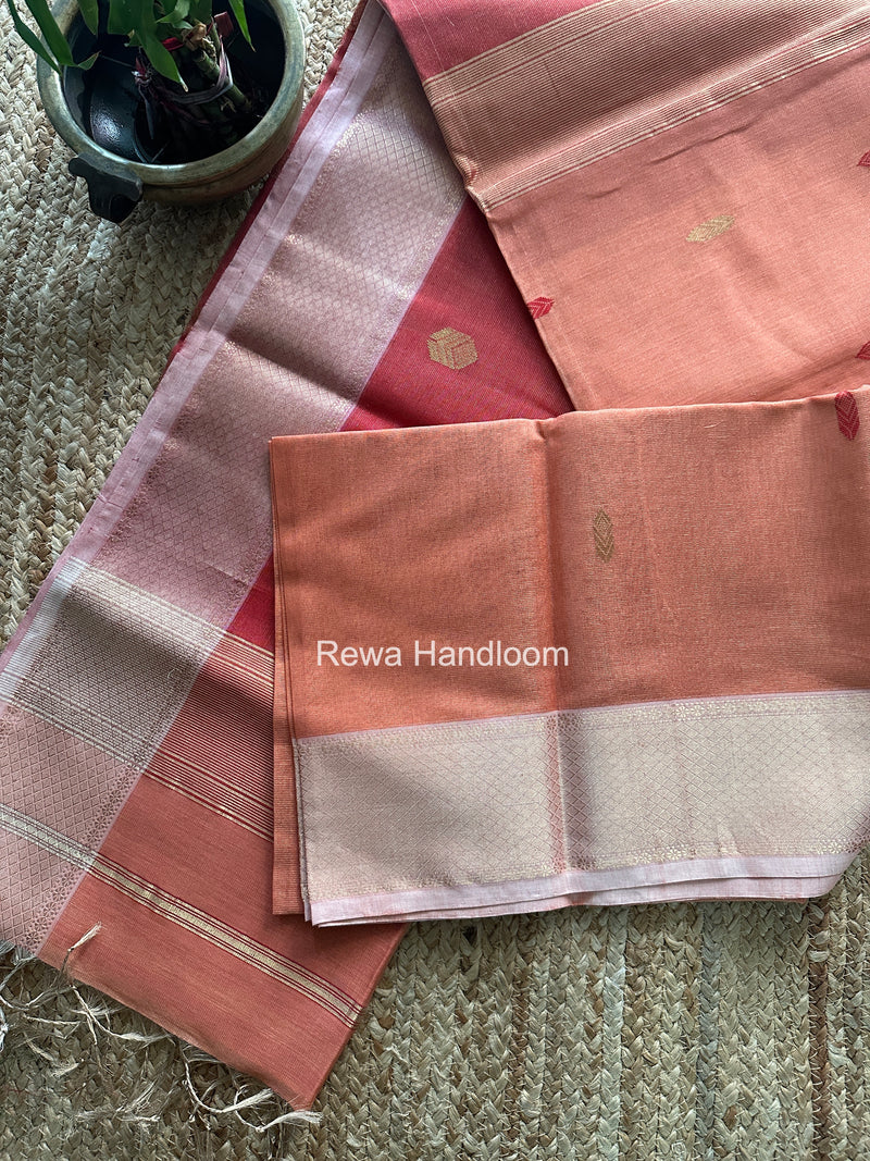 Maheshwari Peach Tissue Silk Saree TFB043