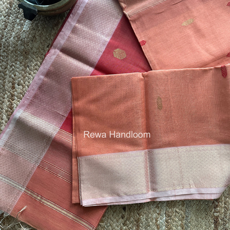 Maheshwari Peach Tissue Silk Saree TFB043
