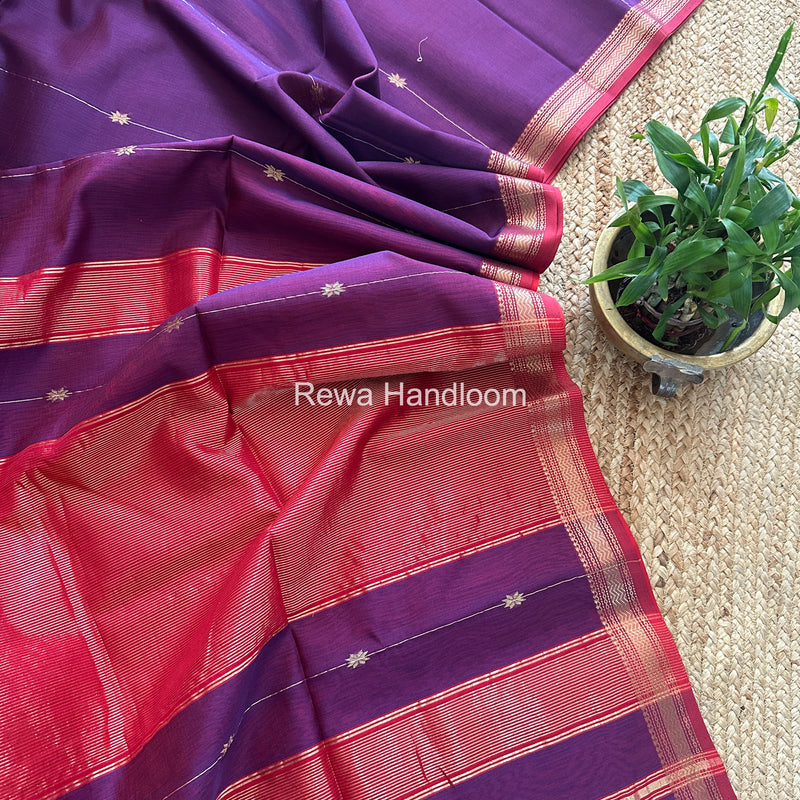 Purple Lining Butti Shaded Maheshwari Saree SBS098
