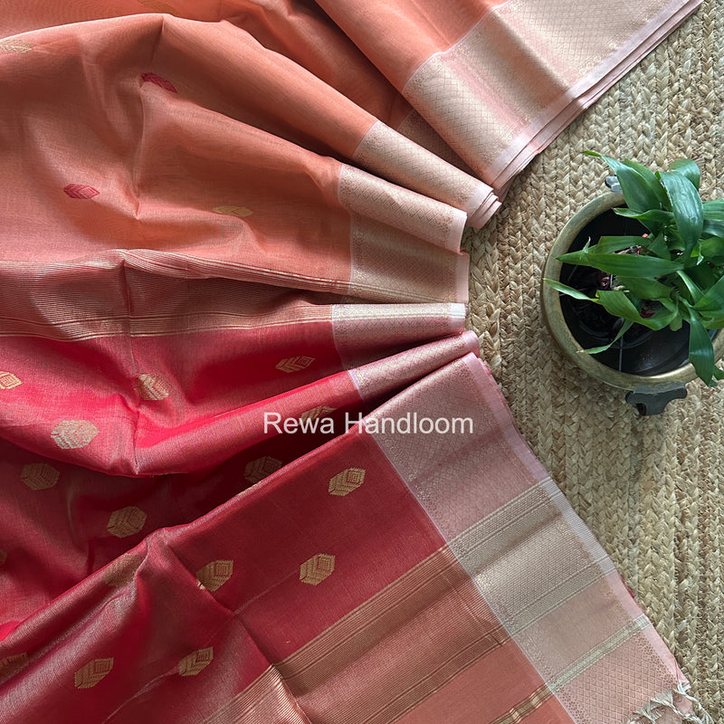 Maheshwari Peach Tissue Silk Saree TFB043