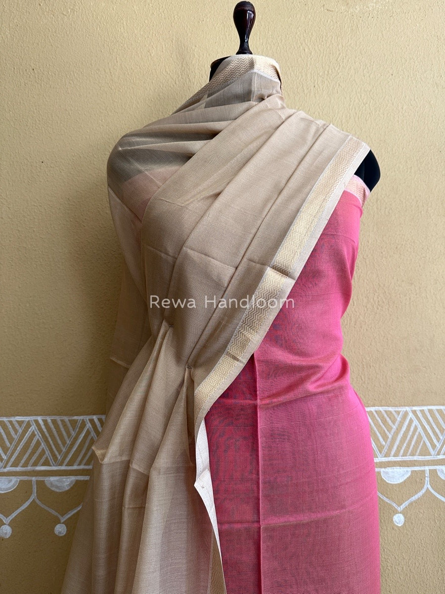 Maheshwari Pink-Beige Tissue Buta Dress Material TPT08