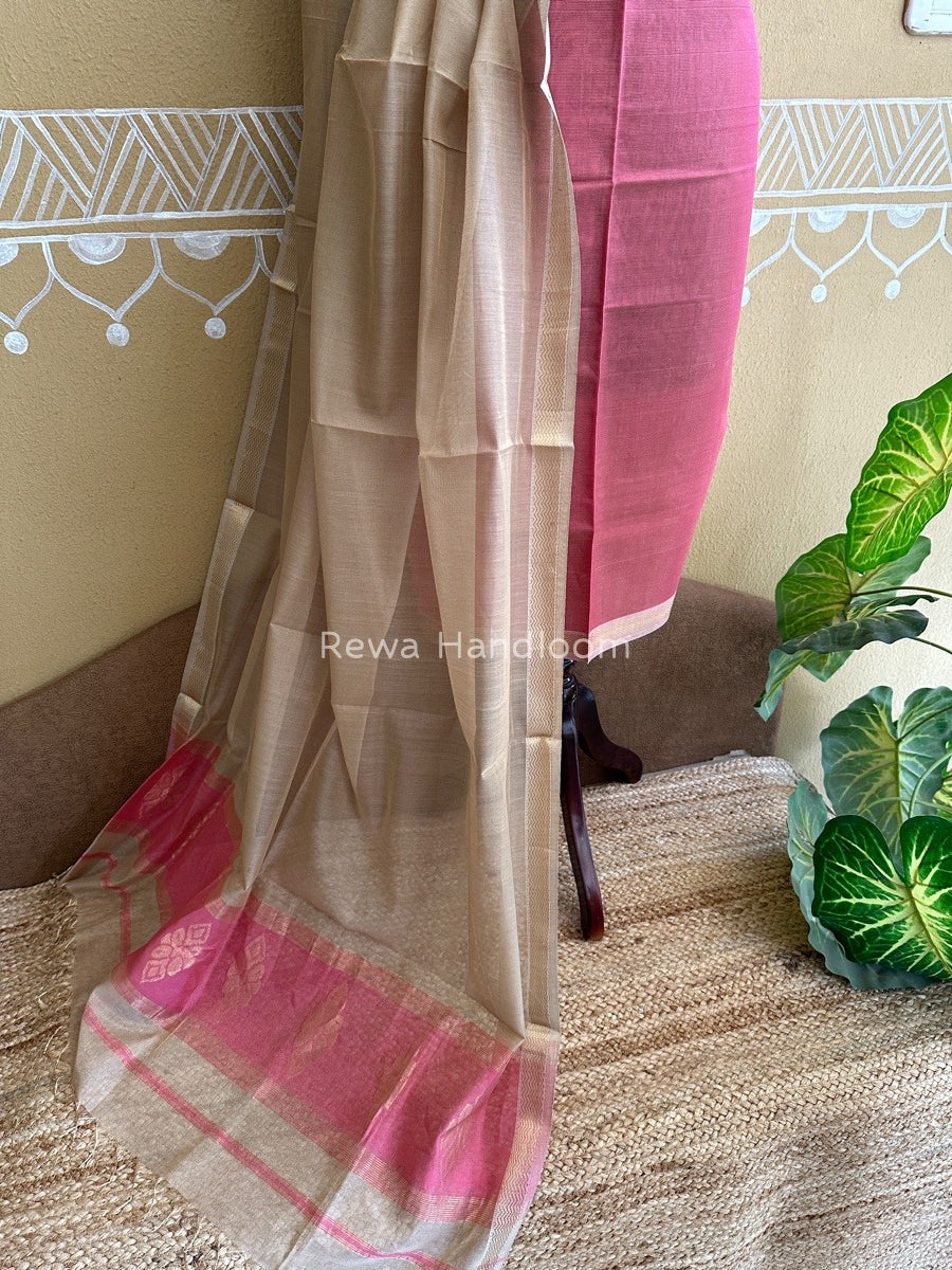 Maheshwari Pink-Beige Tissue Buta Dress Material TPT08