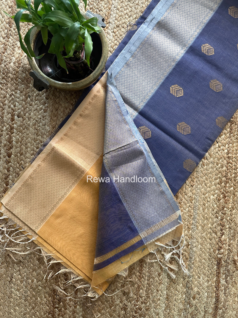 Maheshwari Yellow Tissue Silk Saree TFB044