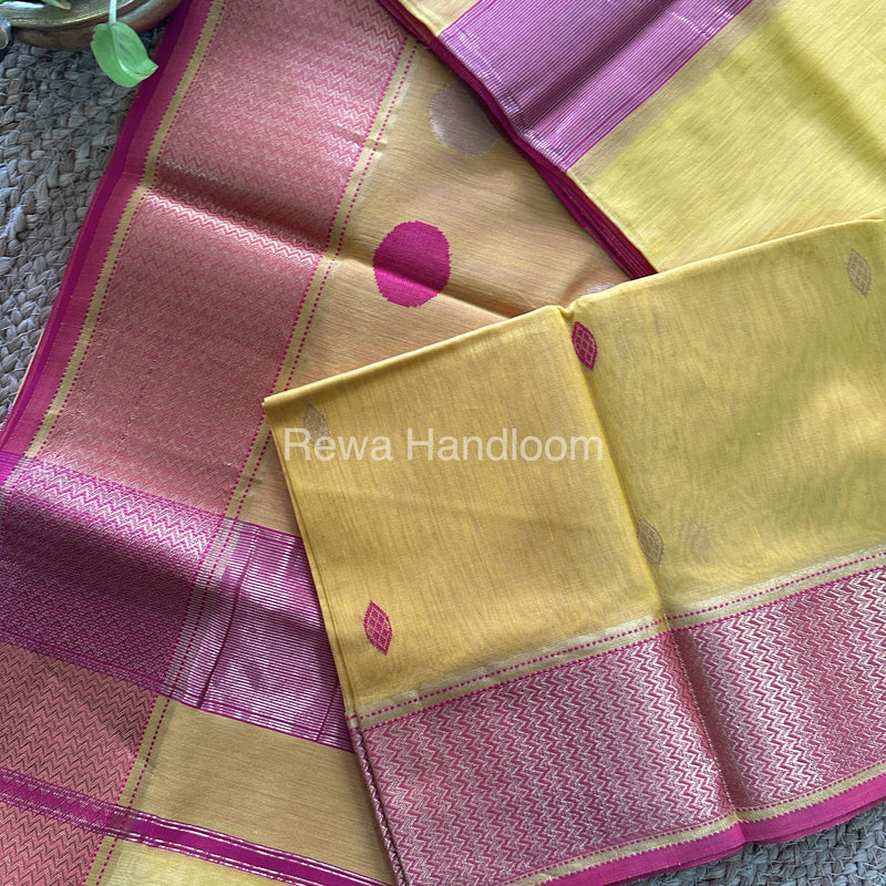 Yellow Sikka Butta Pallu Zari Border Saree ~ Maheshwari Saree-SBS-03