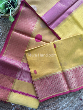 Yellow Sikka Butta Pallu Zari Border Saree ~ Maheshwari Saree-SBS-03