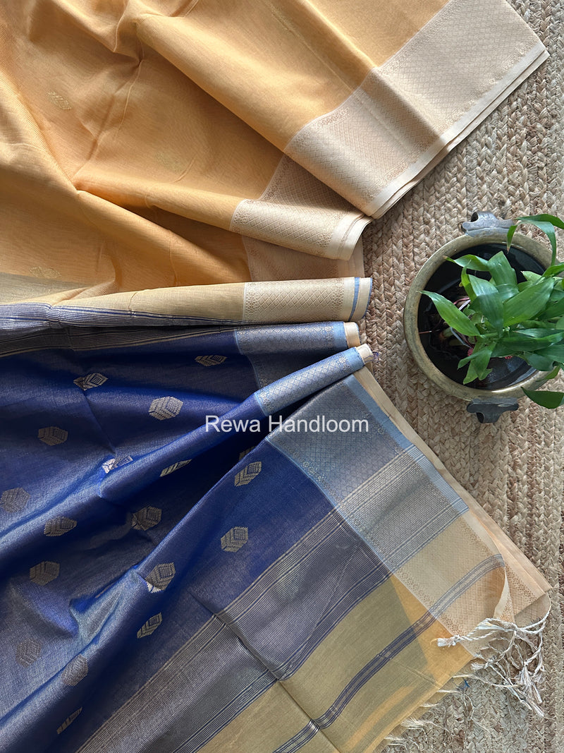 Maheshwari Yellow Tissue Silk Saree TFB044