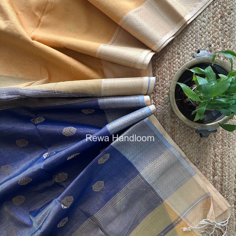 Maheshwari Yellow Tissue Silk Saree TFB044