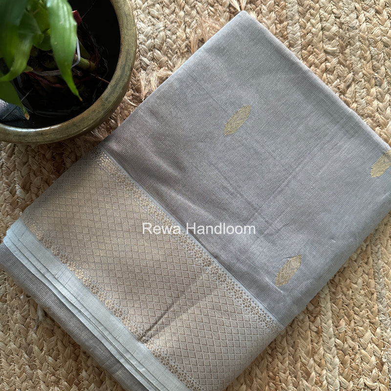Maheshwari Gray Tissue Silk Saree TFB045