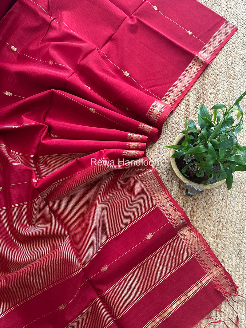 Maroon  Lining Butti Shaded Maheshwari Saree SBS082
