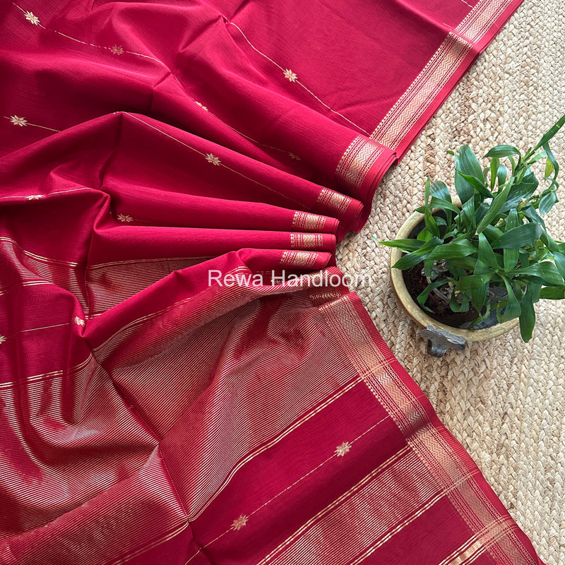 Maroon  Lining Butti Shaded Maheshwari Saree SBS082