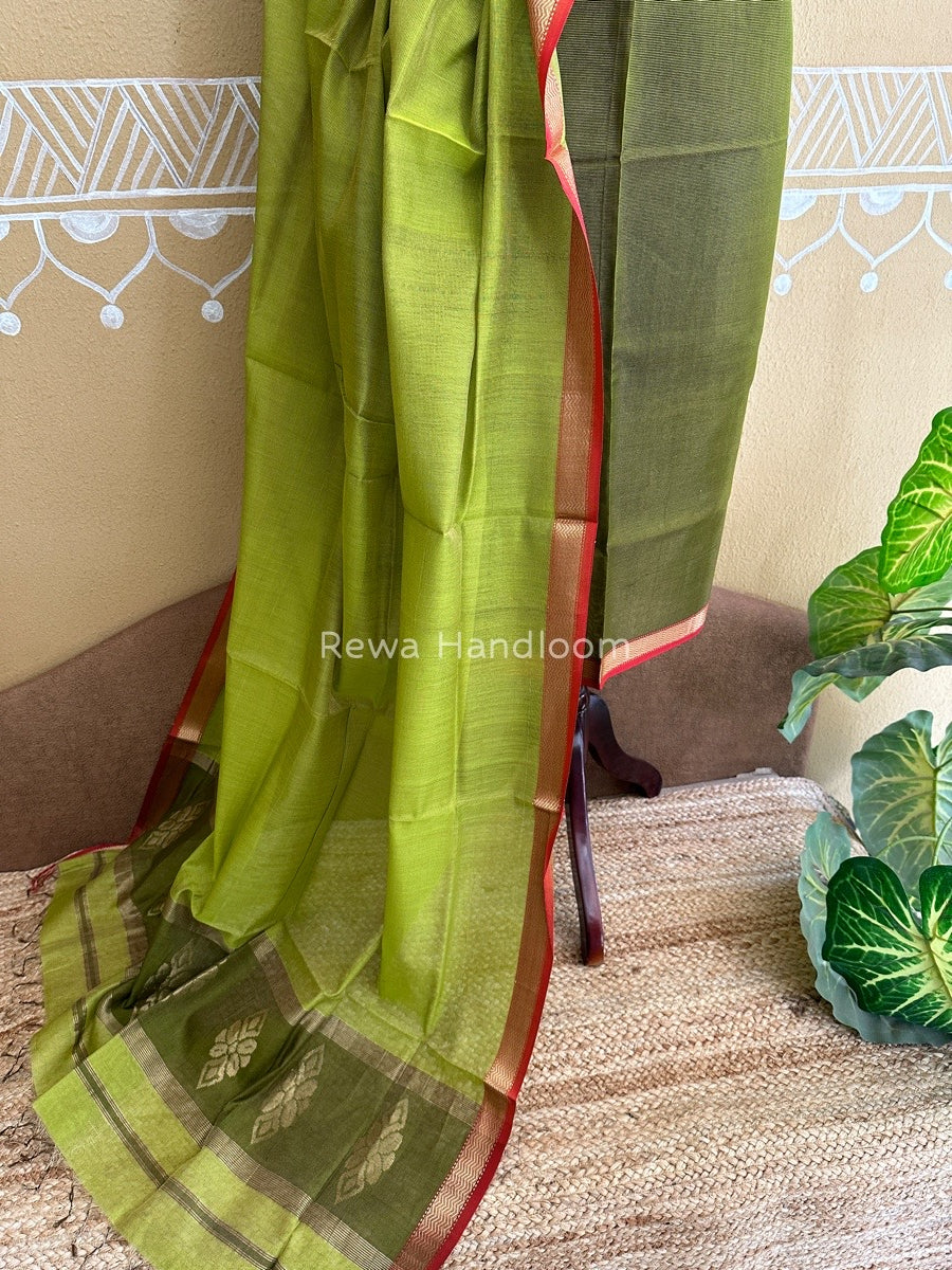 Maheshwari Green-Parrot Green Tissue Buta Dress Material TPT02
