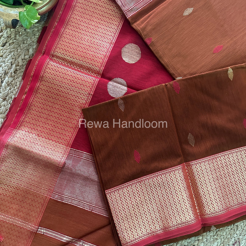 Rust Orange Sikka Butta Pallu Zari Border Saree ~ Maheshwari Saree-SBS-05