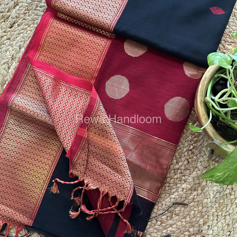 Black Sikka Butta Pallu Zari Border Saree ~ Maheshwari Saree-SBS-06