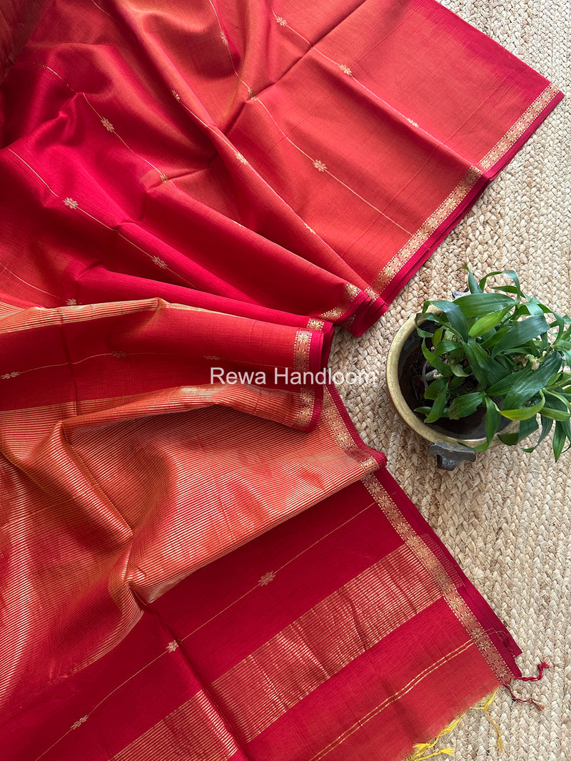 Red Lining Butti Shaded Maheshwari Saree SBS080