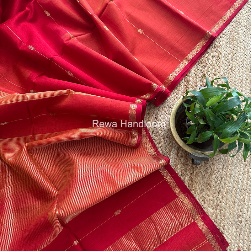 Red Lining Butti Shaded Maheshwari Saree SBS080