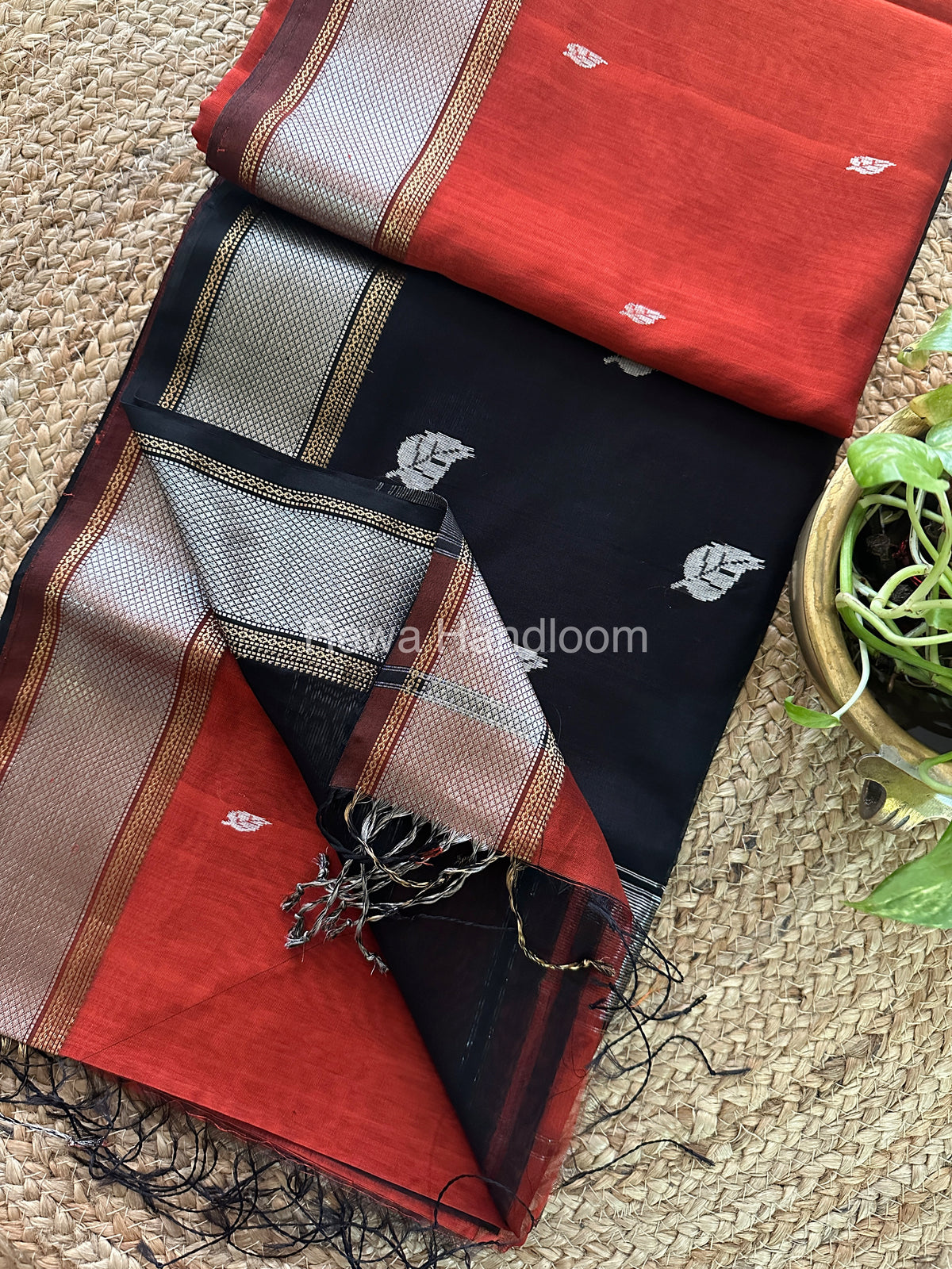 Maheshwari Rust-Black Silver Zari Sarees-SPS019