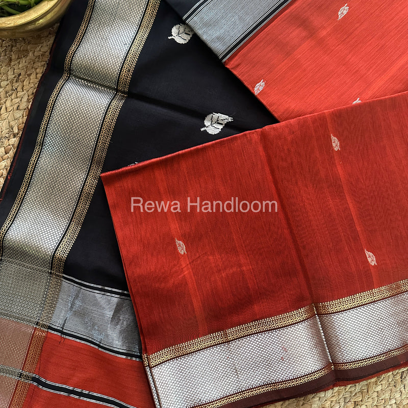 Maheshwari Rust-Black Silver Zari Sarees-SPS019