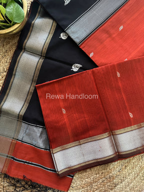 Maheshwari Rust-Black Silver Zari Sarees-SPS019