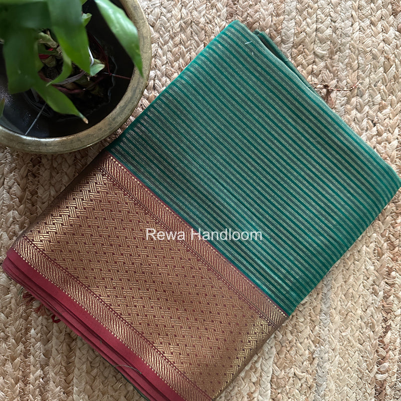 Exclusive Maheshwari Green Tissue Silk Saree ZTS0185