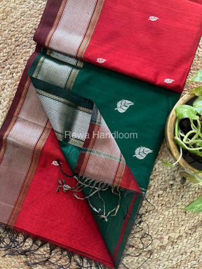 Maheshwari Red-Green Silver Zari Sarees-SPS-020