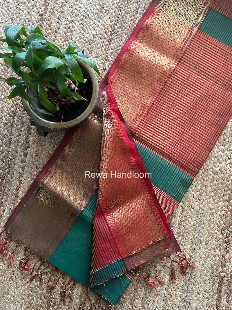 Exclusive Maheshwari Green Tissue Silk Saree ZTS0185