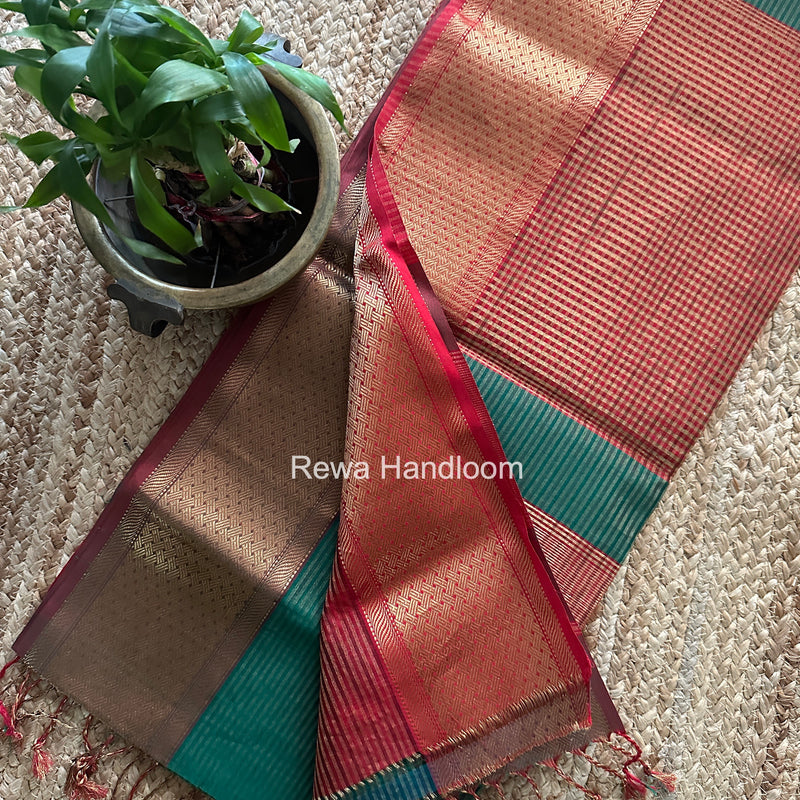 Exclusive Maheshwari Green Tissue Silk Saree ZTS0185