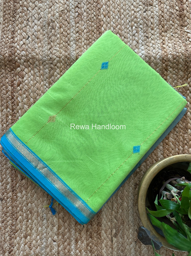  Parrot Green Lining Butti Shaded Maheshwari Saree SBS077