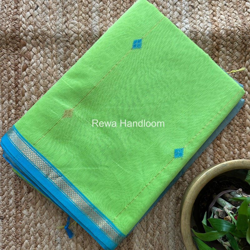  Parrot Green Lining Butti Shaded Maheshwari Saree SBS077