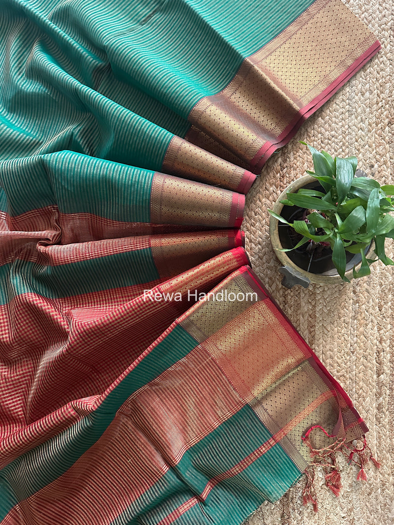 Exclusive Maheshwari Green Tissue Silk Saree ZTS0185