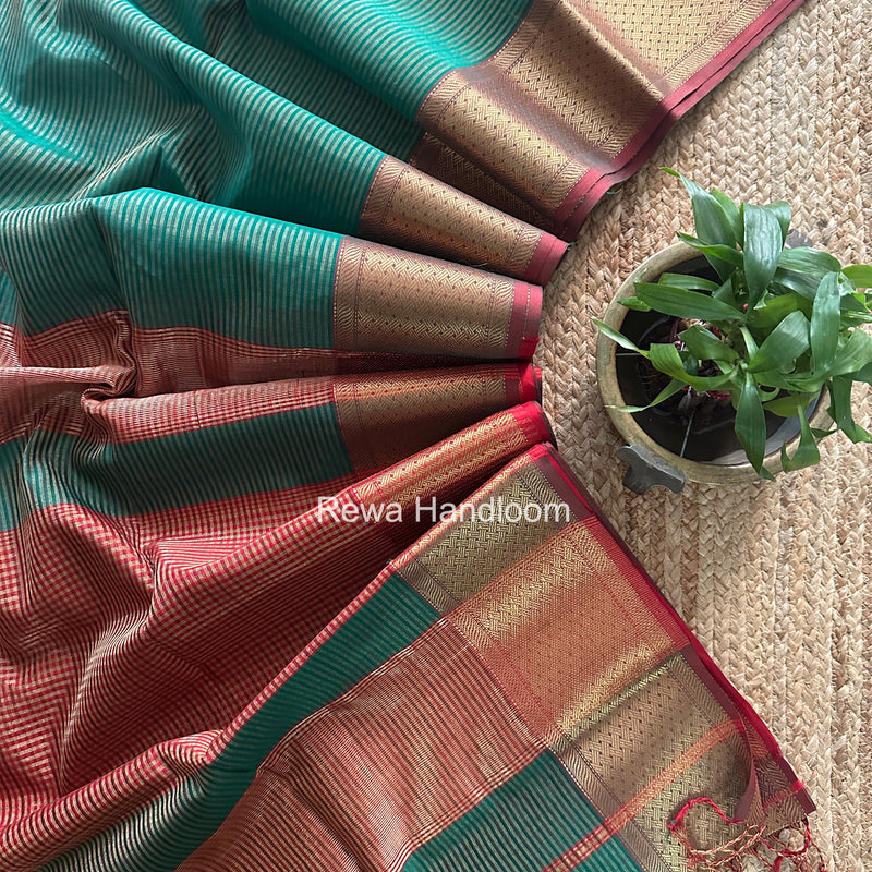Exclusive Maheshwari Green Tissue Silk Saree ZTS0185