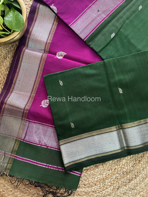 Maheshwari Green-Purple Silver Zari Sarees-SPS-017