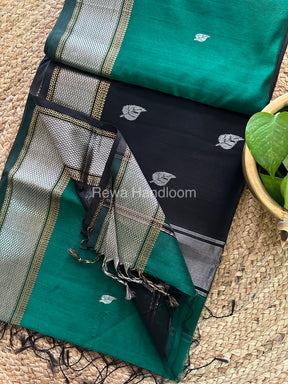 Maheshwari Green-Black Silver Zari Sarees-SPS-016