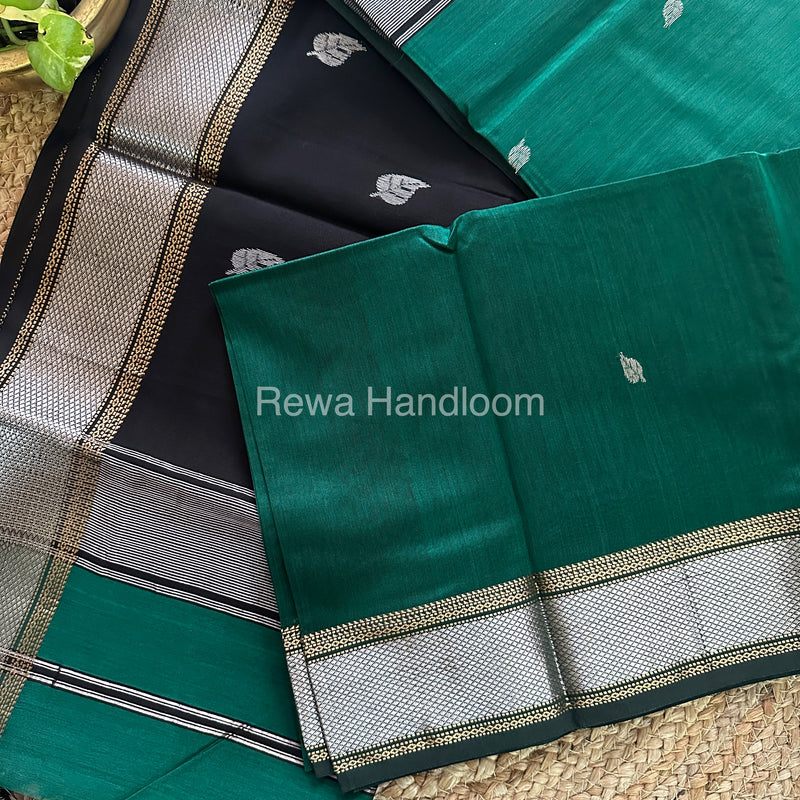 Maheshwari Green-Black Silver Zari Sarees-SPS-016
