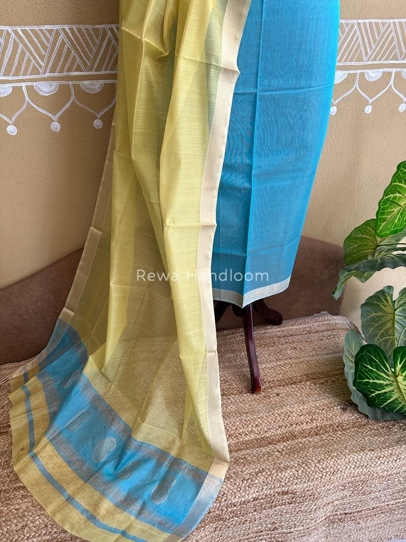 Maheshwari Firozi-Yellow Tissue Buta Dress Material TPT064